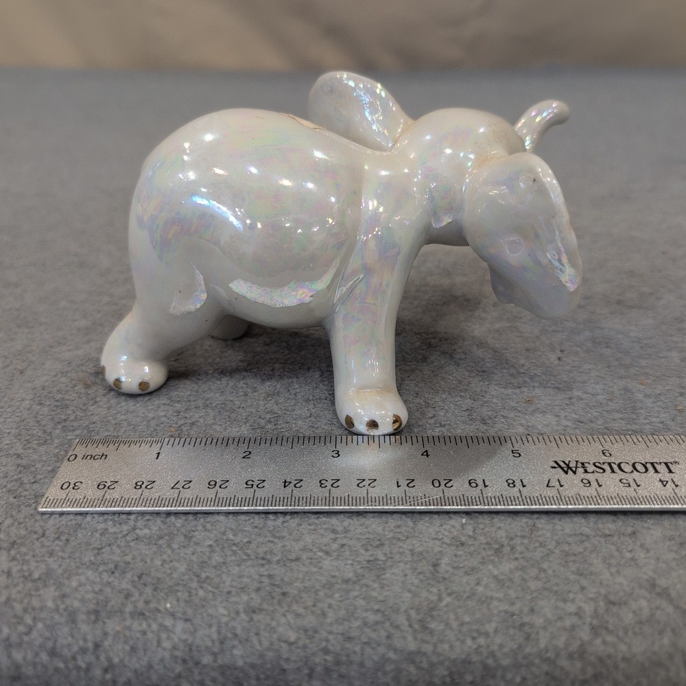 Vintage Iridescent Ceramic Elephant Figurine Mother of Pearl Glaze Gold Accents - Picture 2 of 5
